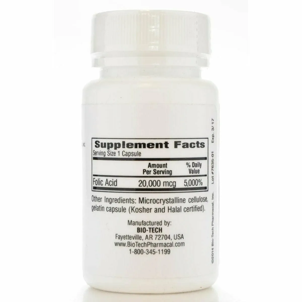 Folic Acid 20 mg 100 caps by Bio-Tech