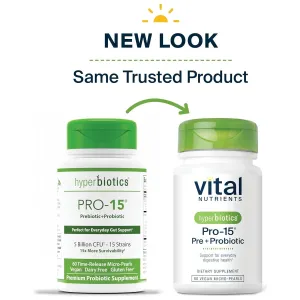 Hyperbiotics Pro-15 Pre   Probiotic 60 pearls by Vital Nutrients