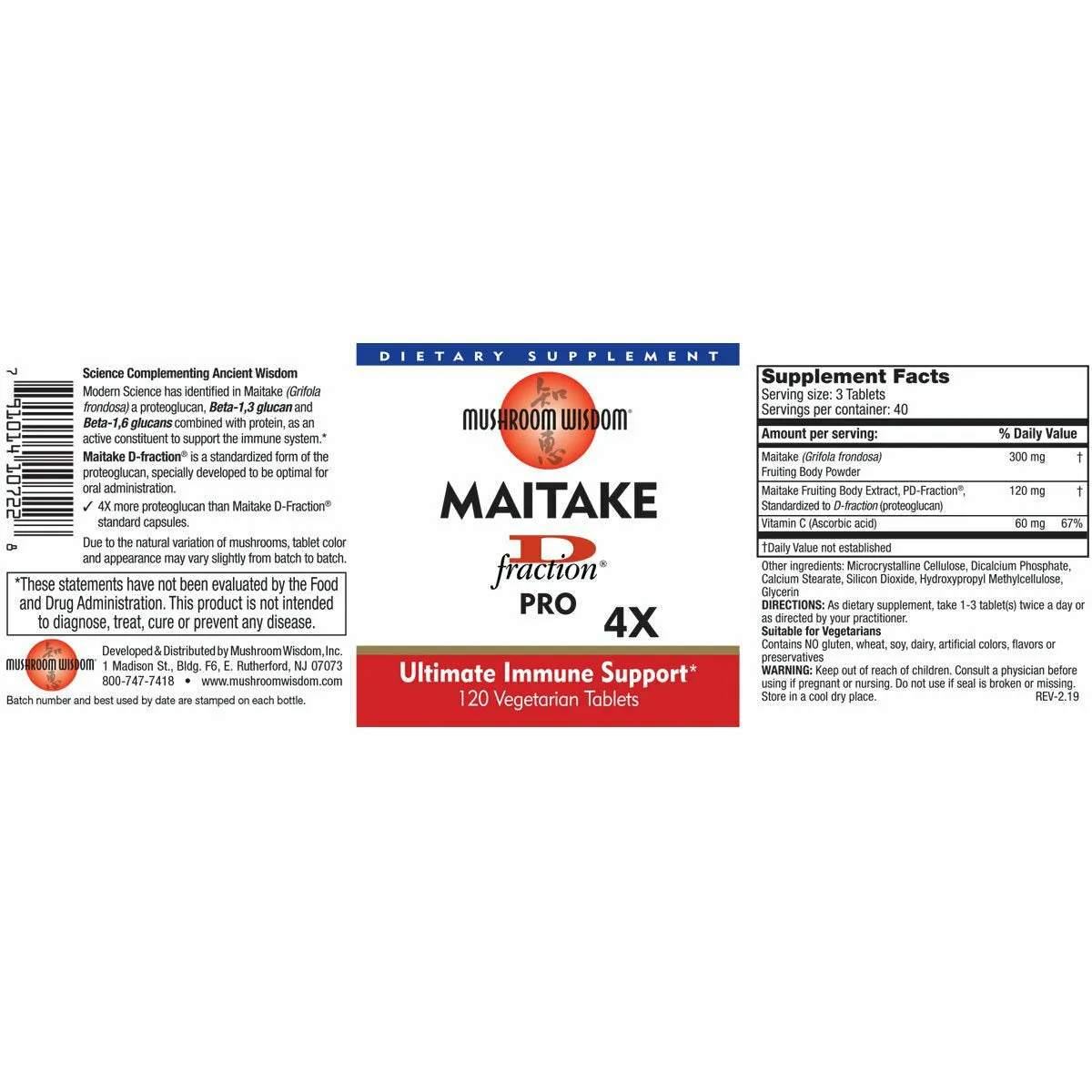 Maitake D Fraction Pro 4X 120 vegtabs by Mushroom Wisdom. Inc.