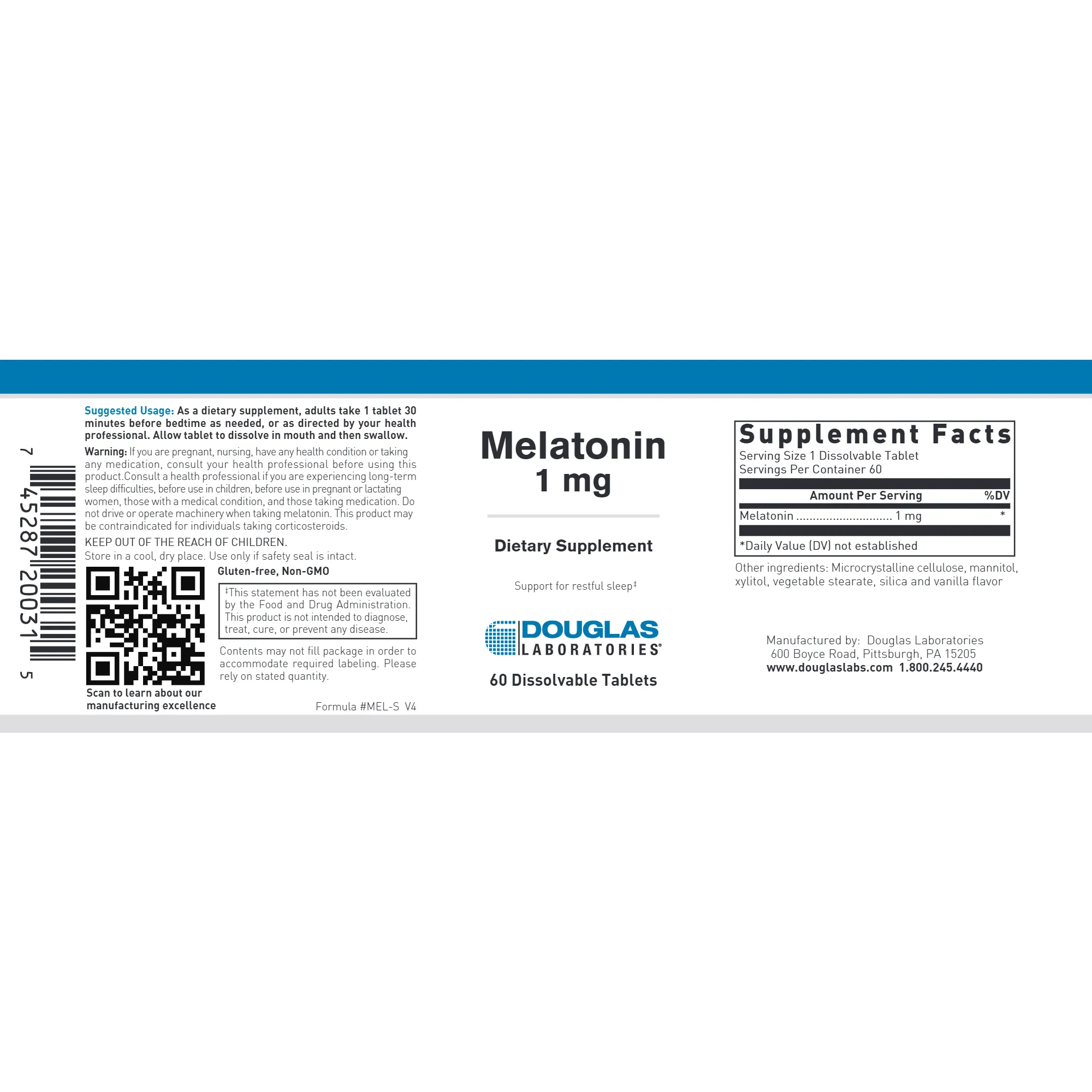 Melatonin 1 mg 60 tabs by Douglas Labs