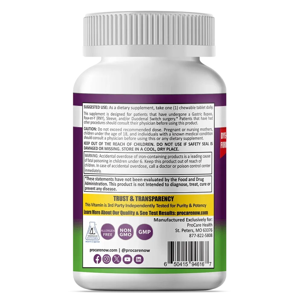 Multivitamin | 18mg Iron | Dye-Free Chewable | Fruit Punch