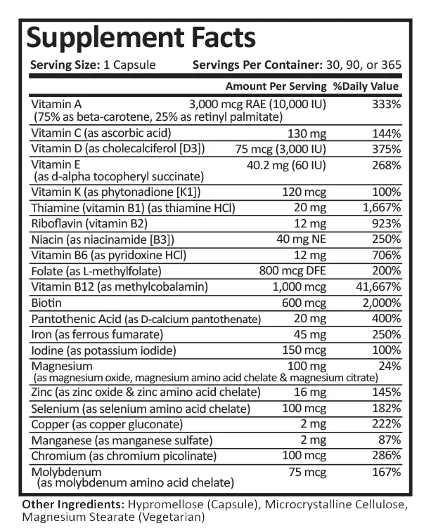 Multivitamin | 45mg Iron | Capsule