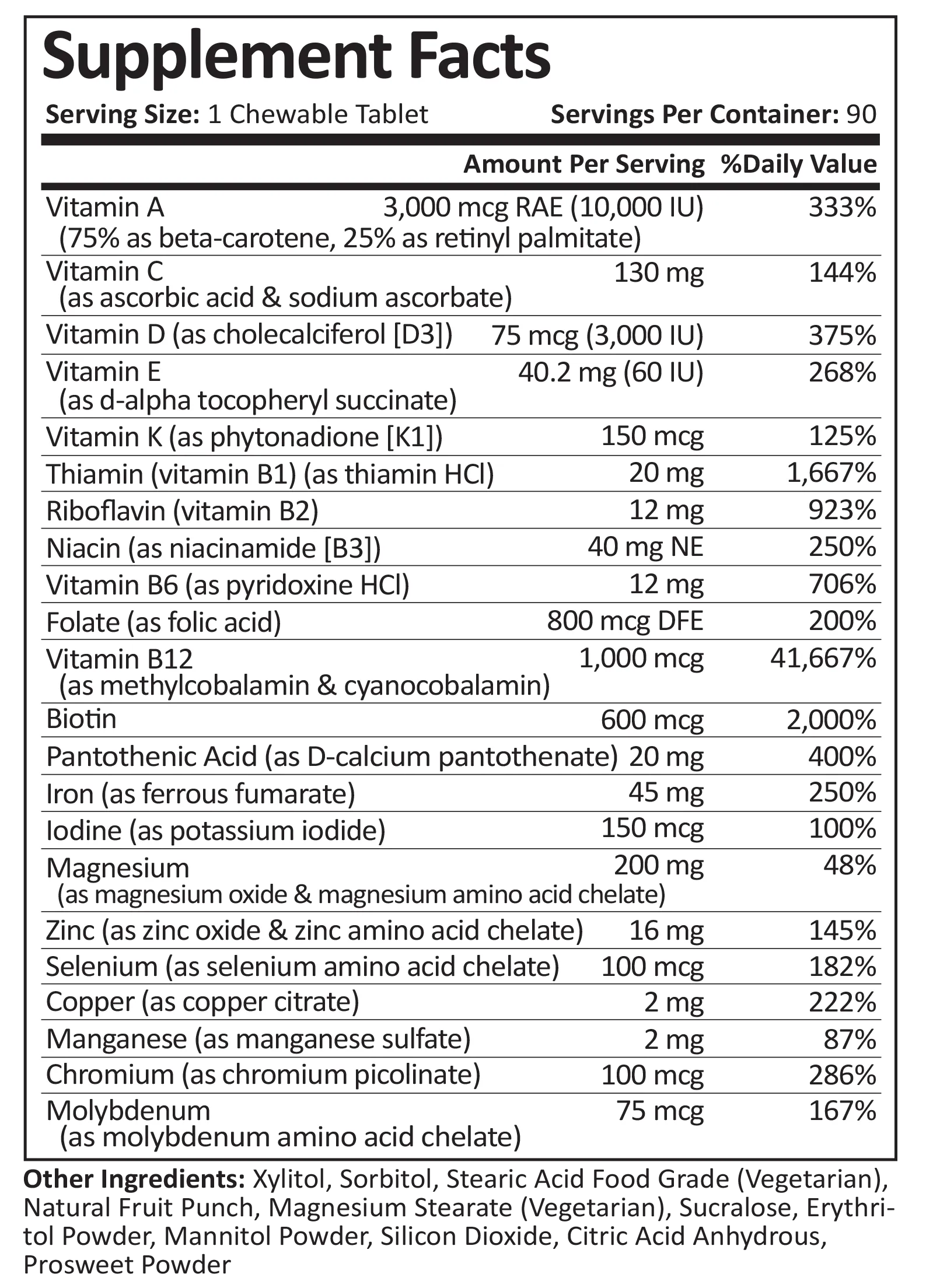 Multivitamin | 45mg Iron | Dye-Free Chewable | Fruit Punch