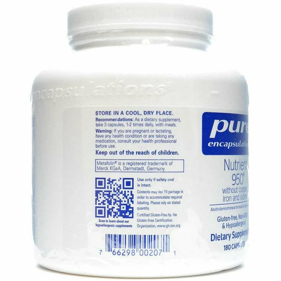 Nutrient 950 w/out Copper. Iron & Iodine 180 vcaps by Pure Encapsulations