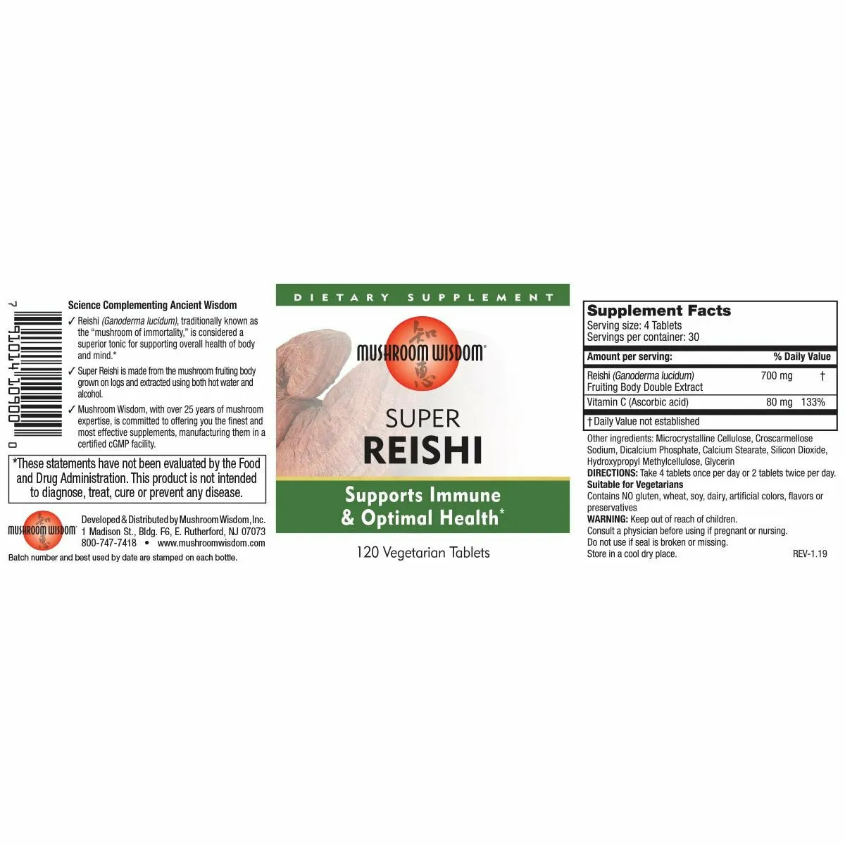 Super Reishi 120 vegtabs by Mushroom Wisdom. Inc.