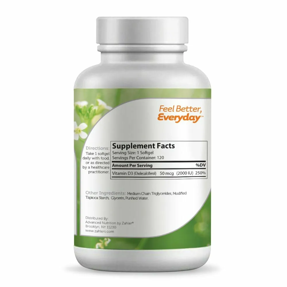 Vitamin D3 2000 IU 120 softgels by Zahler