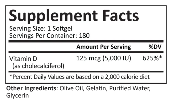 Vitamin D3 | 5.000 IU | Softgel | 180 Count